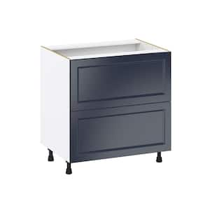 Devon Painted Blue Shaker Assembled Base Kitchen Cabinet with 2 Drawers 33 in. W x 34.5 in. H x 24 in. D