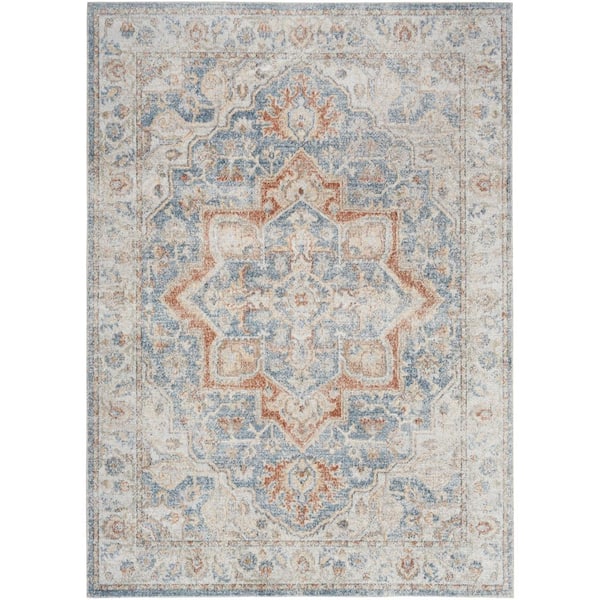 Nourison Astra Machine Washable Denim Multicolor 7 ft. x 9 ft. Distressed Traditional Area Rug