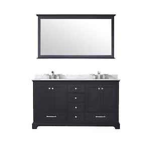 Dukes 60 in. W x 22 in. D Espresso Double Bath Vanity, Carrara Marble Top, Faucet Set, and 58 in. Mirror