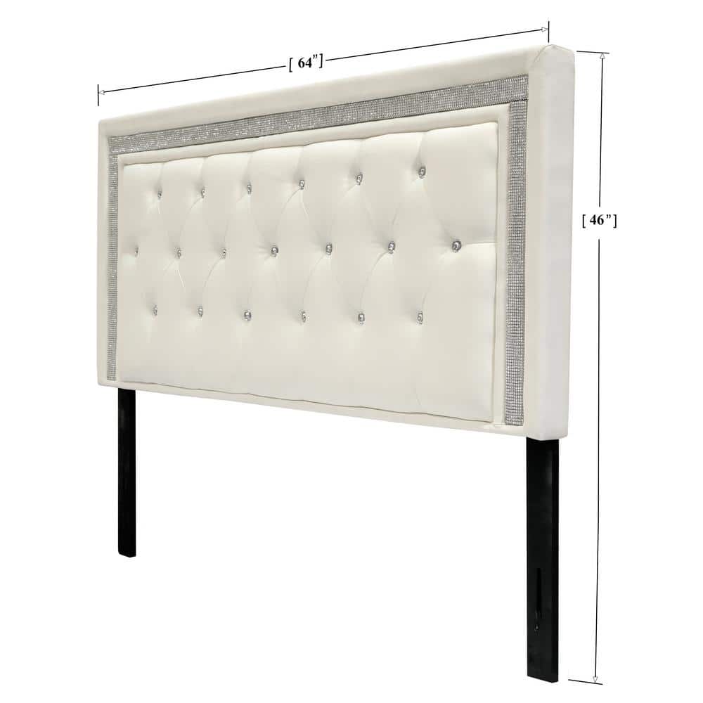 White Tufted Queen Upholstered Panel Headboard with LED Lighting