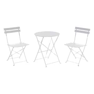 White Folding 3-Piece Metal Outdoor Bistro Set for Patio and Yard