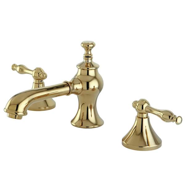 Kingston Brass Naples Lever 8 in. Widespread 2-Handle Mid-Arc Bathroom Faucet in Polished Brass
