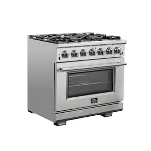 Capriasca 36 in. 5.36 cu. ft. Gas Range with 6 Gas Burners Oven in Stainless Steel