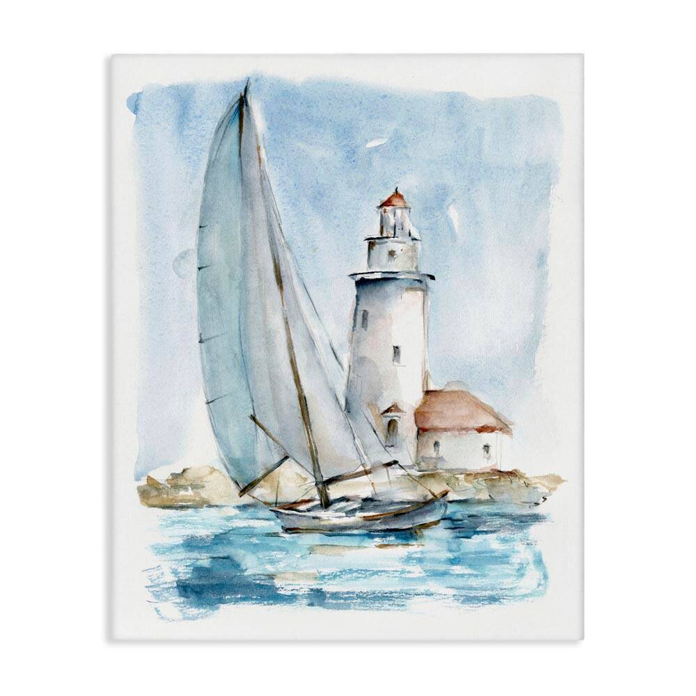 Nautical Sailboat & Lighthouse by Ethan Harper Unframed Graphic Art Print Coastal 36 in. x 48 in. price history on PriceWatchPro