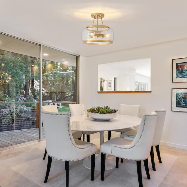 ZSMIHDOH 10.7 in. 3-Light Gold Modern Glass Drum Semi Flush Mount