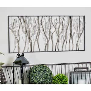 48 in. x  22 in. Metal Silver Distressed Dimensional Branch Tree Wall Decor with Black Frame
