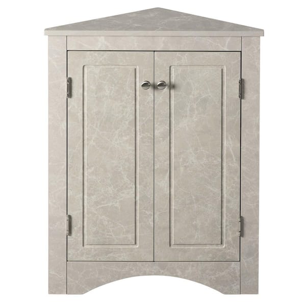 Unbranded 17.2 in. W x 17.2 in. D x 31.5 in. H White Marble Linen Cabinet Triangle Corner Storage Cabinet with Adjustable Shelf