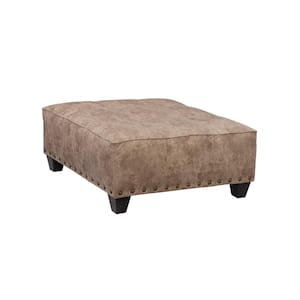 Square Arm Brown Faux Leather Square Upholstered Ottoman