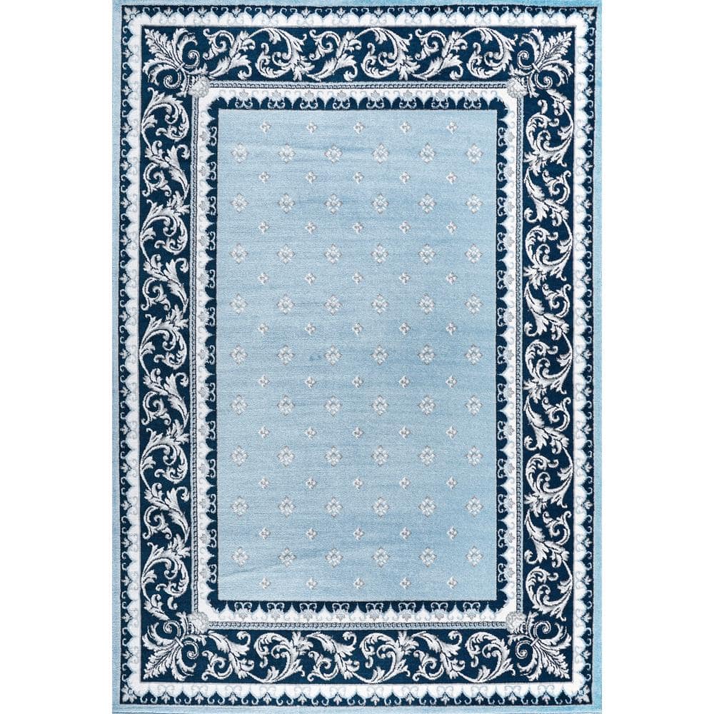 Blue and Navy Synthetic French Border 8' x 10' Area Rug