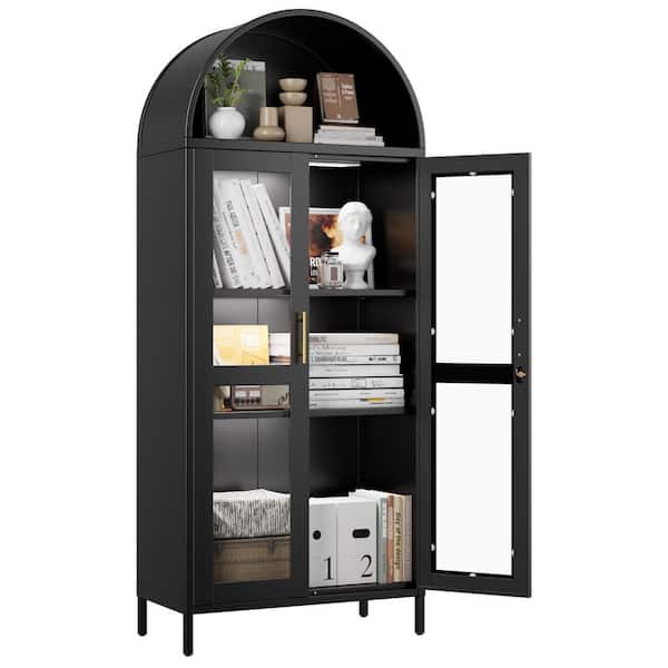 73 in. H x 31 in. W x 16 in. D Metal Storage Freestanding Cabinet ,Display cabinet with Intelligent light in Black