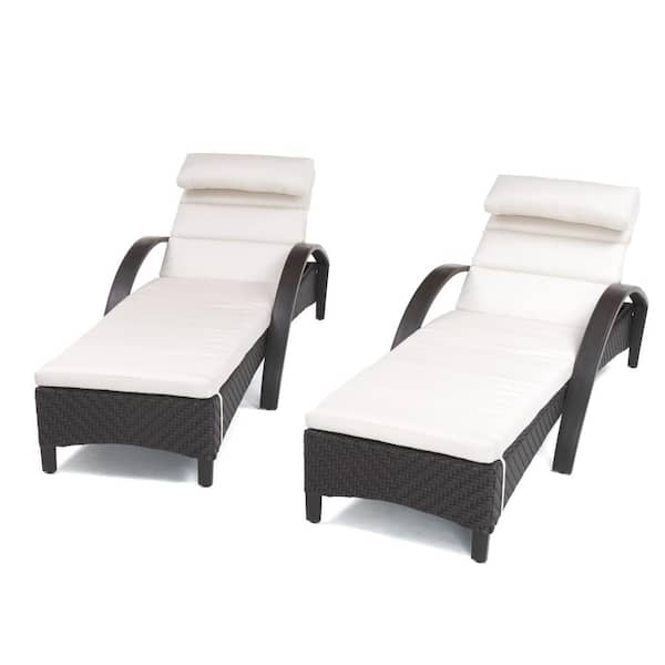 RST BRANDS Barcelo 2-Piece Wicker Outdoor Chaise Lounge with Sunbrella Moroccan Cream Cushions