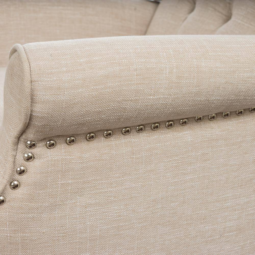 Light Beige Wingback Recliner Chair with Button-Tufting and Nailhead Trim