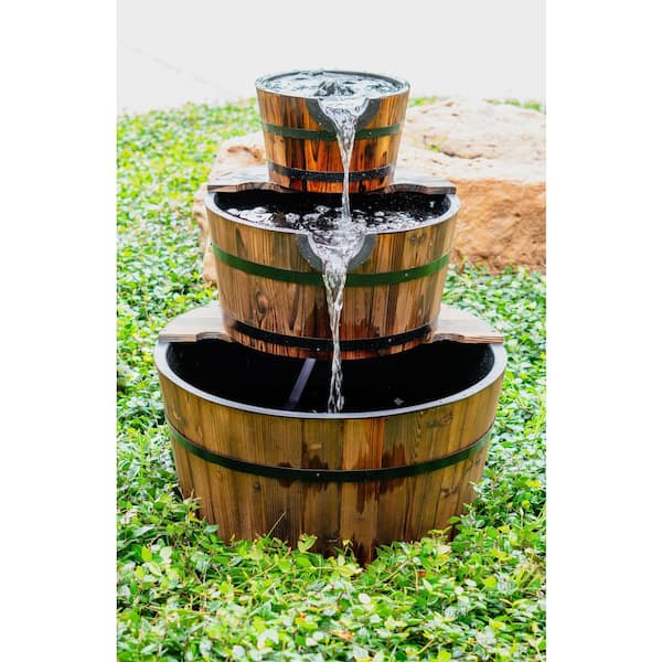 Buy Sunnydaze Country Wood Barrel Water Fountain - 2-Tier Waterfall