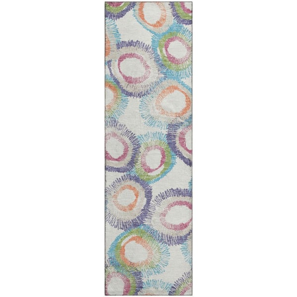 Mayfield Premium Machine Washable Abstract AMF2278 Pearl 2 ft. x 7 ft. Runner Rug