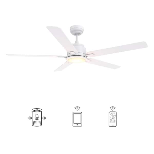 CARRO Essex 56 in. Dimmable LED Indoor/Outdoor White Smart Ceiling Fan with Light and Remote, Works with Alexa/Google Home