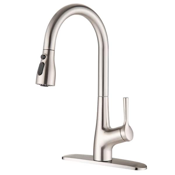 PROOX Single Handle Gooseneck Pull Down Sprayer Kitchen Faucet in Brushed Nickel