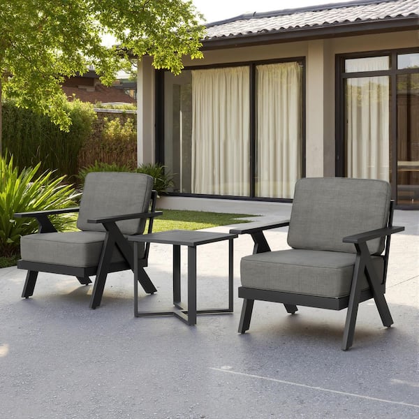 3-Piece Aluminum Patio Outdoor Conversation Set, Lounge Chair with Gray Cushion and Coffee Table