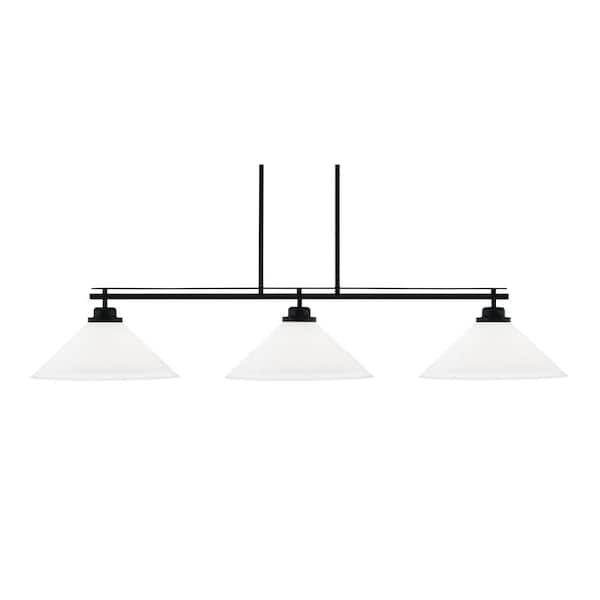 Unbranded Monroe 3-Light Billiard Light, Round Fitter, Matte Black Finish, 16 in. White Muslin Glass