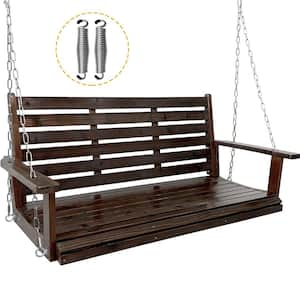 4.5 ft Wooden Porch Swing with Ergonomic Seat, Hanging Chains, and 7mm Springs, Heavy Duty 800 LBS, Deep Brown