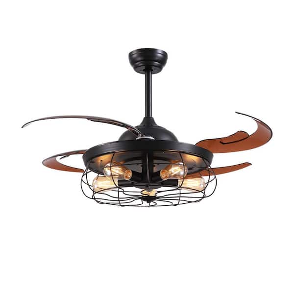 Pacific Core 48 in. Indoor Industrial 5-Light Caged Ceiling Fan with Remote Included Rustic Downrod Ceiling Fan for Bedroom