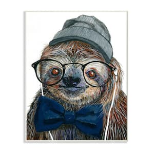 Modern Sloth Funny Animal Portrait Drawing" by Melissa Symons Wood Abstract Wall Art 15 in. x 10 in