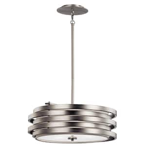Roswell 3-Light Brushed Nickel Contemporary Shaded Kitchen Drum Pendant Hanging Light with Metal Shade