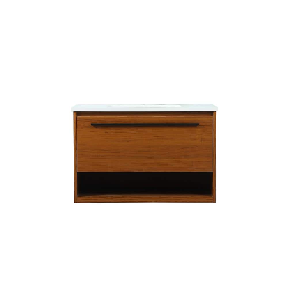 Simply Living 30 in. Single Bathroom Vanity in Teak with Engineered Marble 