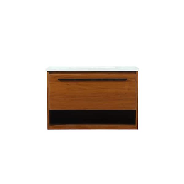 Unbranded Simply Living 30 in. Single Bathroom Vanity in Teak with Engineered Marble Vanity Top in Ivory White