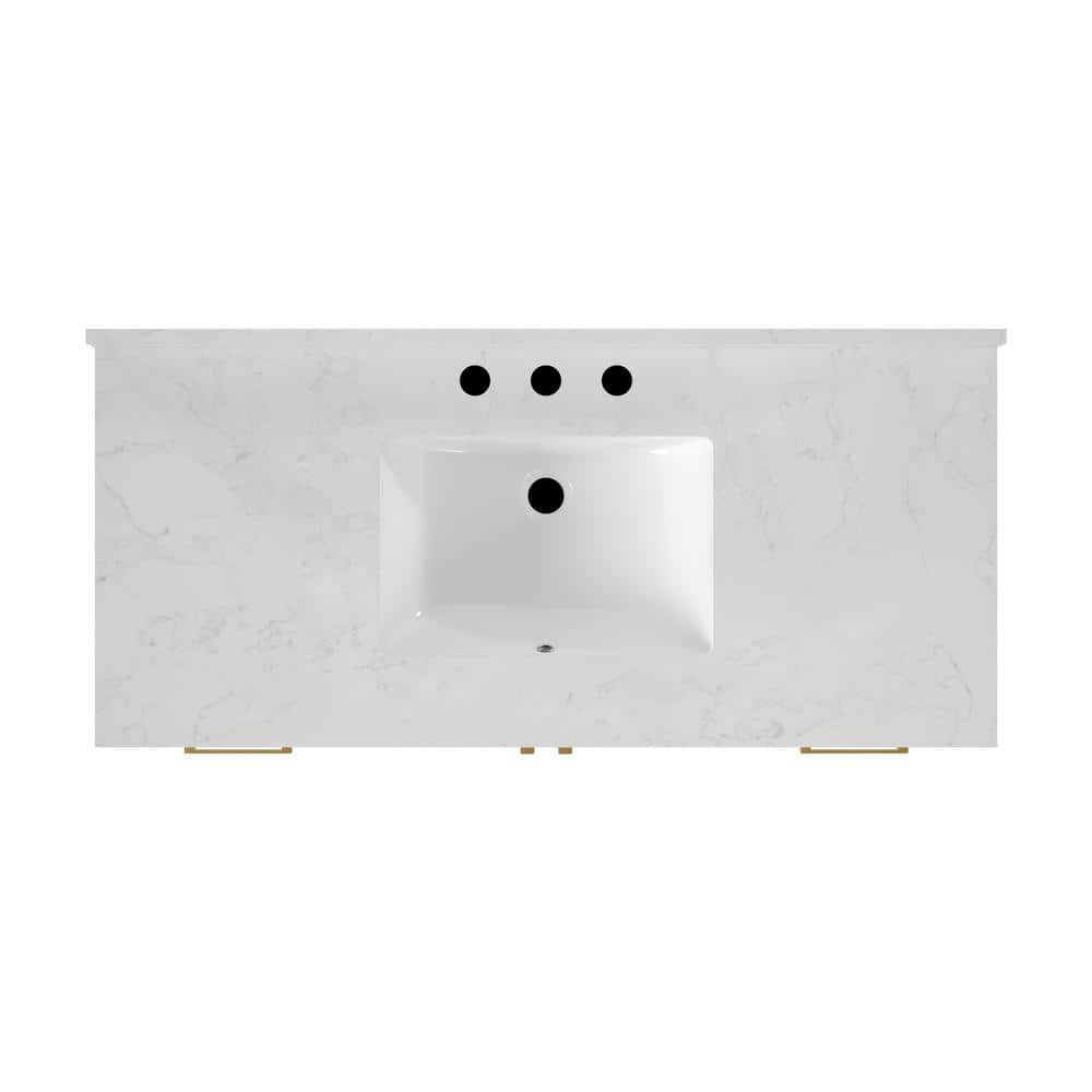 48'' White Bathroom Vanity with Ceramic Sink and Gold Hardware
