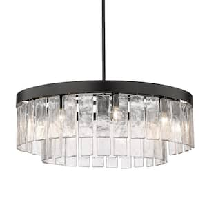 Ciara 9-Light Matte Black and Hammered Water Glass Chandelier for Living Room with No Bulbs Included