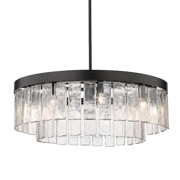 Ciara 9-Light Matte Black and Hammered Water Glass Chandelier for Living Room with No Bulbs Included