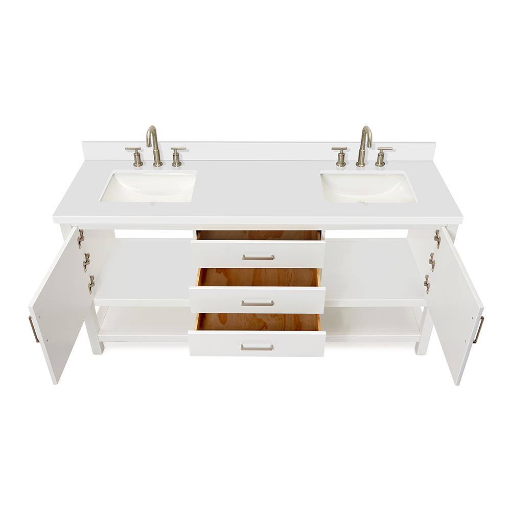 Bayhill 73'' White Quartz Double Sink Freestanding Vanity