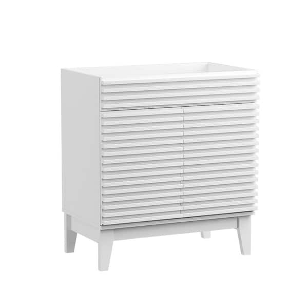 Hausvita Mid-Century 30 in. Freestanding Bathroom Cabinet Vanity with Storage (Sink Basin Not Included) in White