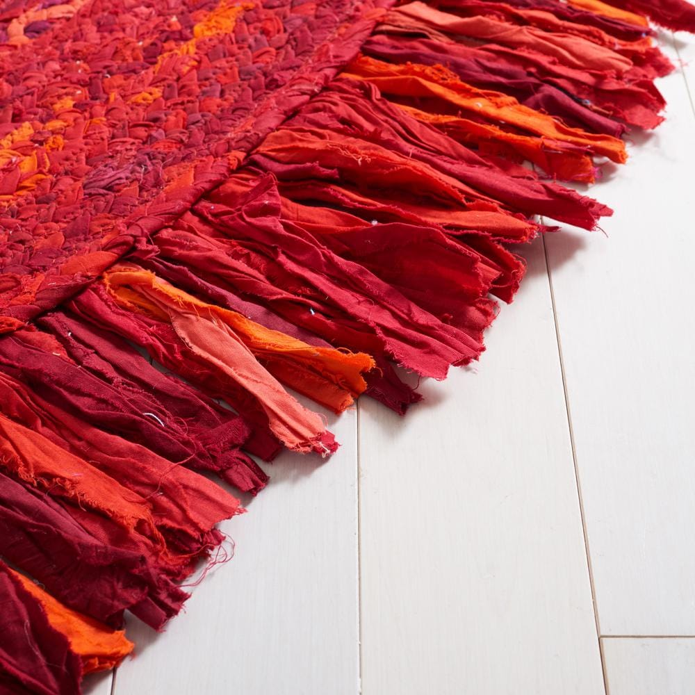 Red Oval Braided Cotton 4' x 6' Handmade Reversible Rug