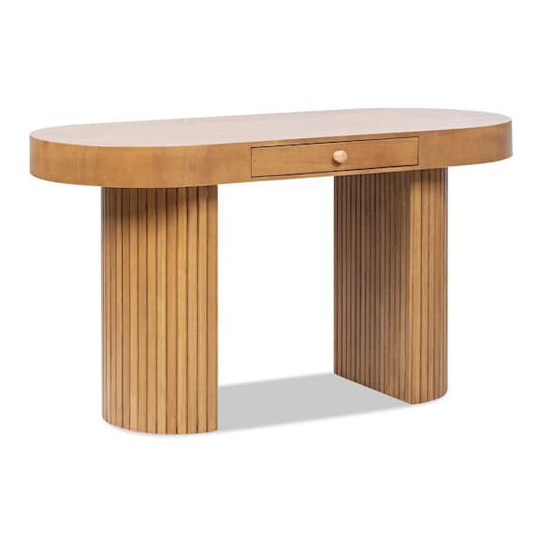 Jennifer Taylor Jesse 55.5 in. Round Honey Brown Single Drawer Fluted Oval Console Desk