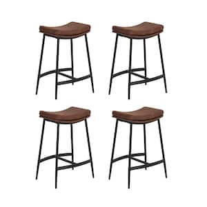Arlo 27 in. Modern Backless Upholstered Counter Height Bar Stool with Metal Frame, Brown/Matte Black, Set of 4