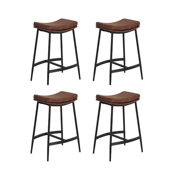 Nathan James Arlo 27 in. Modern Backless Upholstered Counter Height Bar Stool with Metal Frame, Brown/Matte Black, Set of 4
