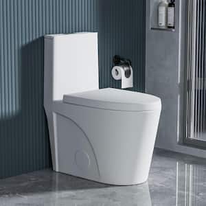 15 5/8 in. 1.1/1.6 GPF Dual Flush Single Piece Elongated Toilet with Soft-Close Light White Seat