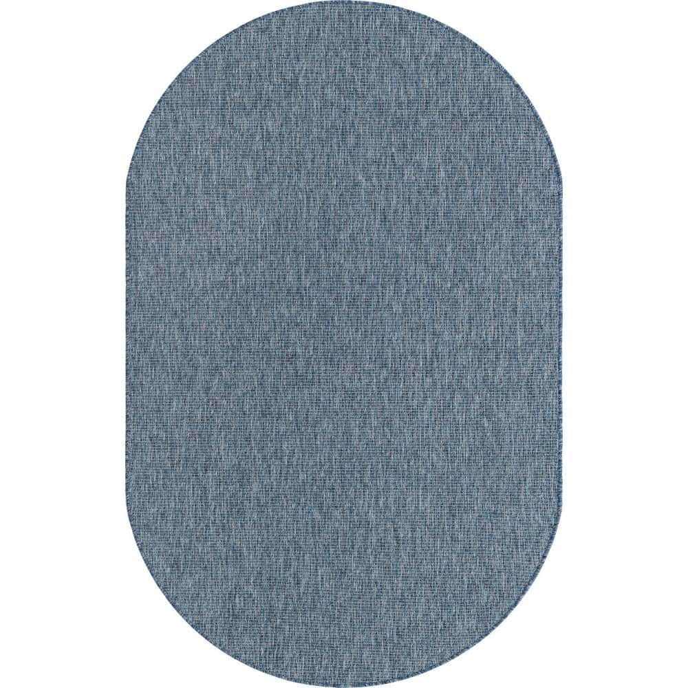 Unique Loom Outdoor Solid Blue 5 ft. x 8 ft. Oval Area Rug 3152127