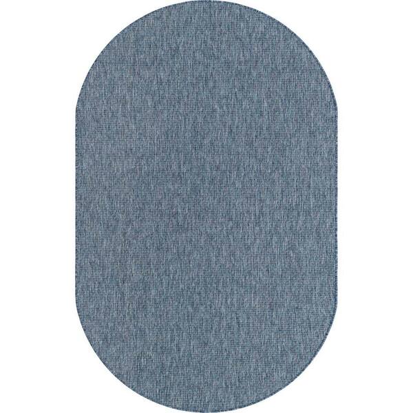 Unique Loom Outdoor Solid Blue 5 ft. x 8 ft. Oval Area Rug 3152127