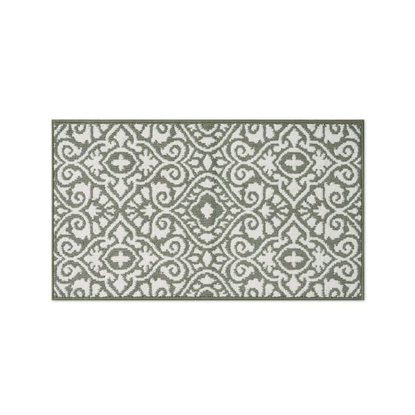 Laura Ashley Washable Skid-Resistant Linen/Ivory 2 ft. x 4 ft. All