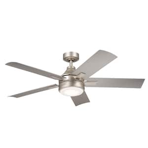 Tide 52 in. Indoor/Outdoor Brushed Nickel Downrod Mount Ceiling Fan with Integrated LED with Remote Control