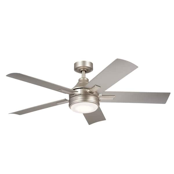 KICHLER Tide 52 in. Indoor/Outdoor Brushed Nickel Downrod Mount Ceiling Fan with Integrated LED with Remote Control