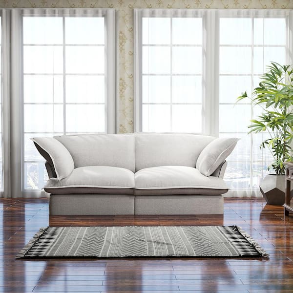 83 in. Flared Arm 2-Piece Linen Modular Overstuffed Deep Seat Sectional Sofa Cloud Couch in White