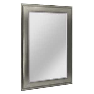 43.5 in. H x 31.5 in. W Rustic 2-Step Rectangle Distressed Silver Beveled Glass Accent Wall Mirror