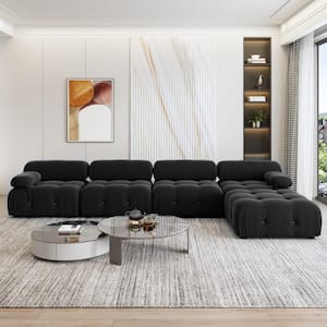 103.85 in. Square Arm 4-Piece L Shaped Velvet Modular Free Combination Sectional Sofa with Ottoman in Black