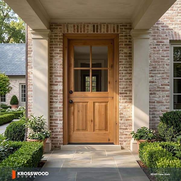 Farmhouse 32 in. x 80 in. Dutch Knotty Alder Right-Hand/Inswing 4-Lite Clear Glass Unfinished Wood Prehung Front Door