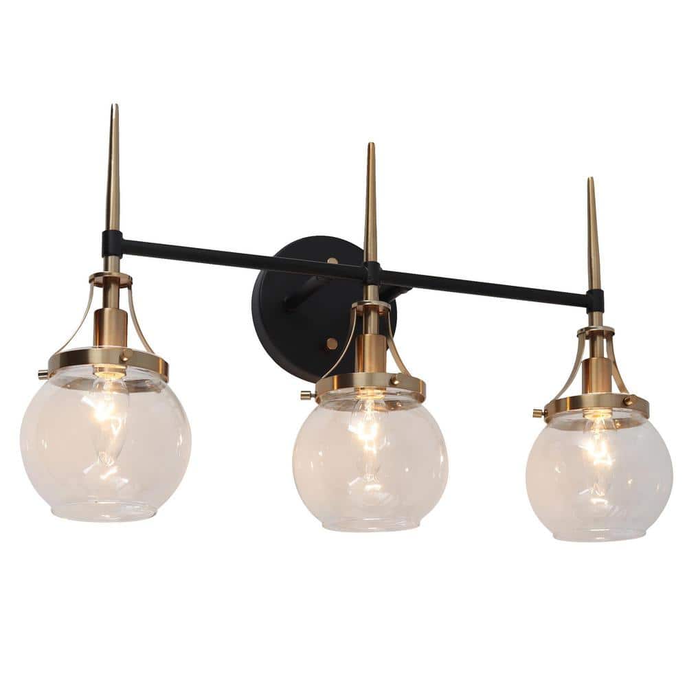 LNC Ayers MidCentury Modern 21.7 in. 3Light Black and Brass Vanity Light with Clear Glass