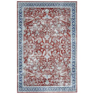 Red 5 ft. x 7 ft. Modern Persian Floral Distressed Indoor Area Rug