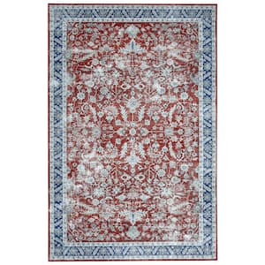 Red 4 ft. x 6 ft. Modern Persian Floral Distressed Indoor Area Rug